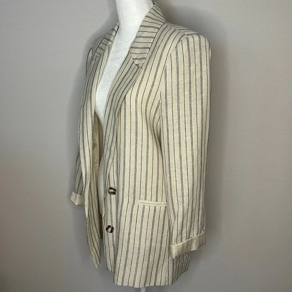 Jules & Leopold Linen Blend Pinstripe Blazer Cream Small NWOT Career Preppy Work